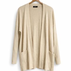 Cyrus Beige Open-Front Cardigan Shawl with Pockets | Size Medium